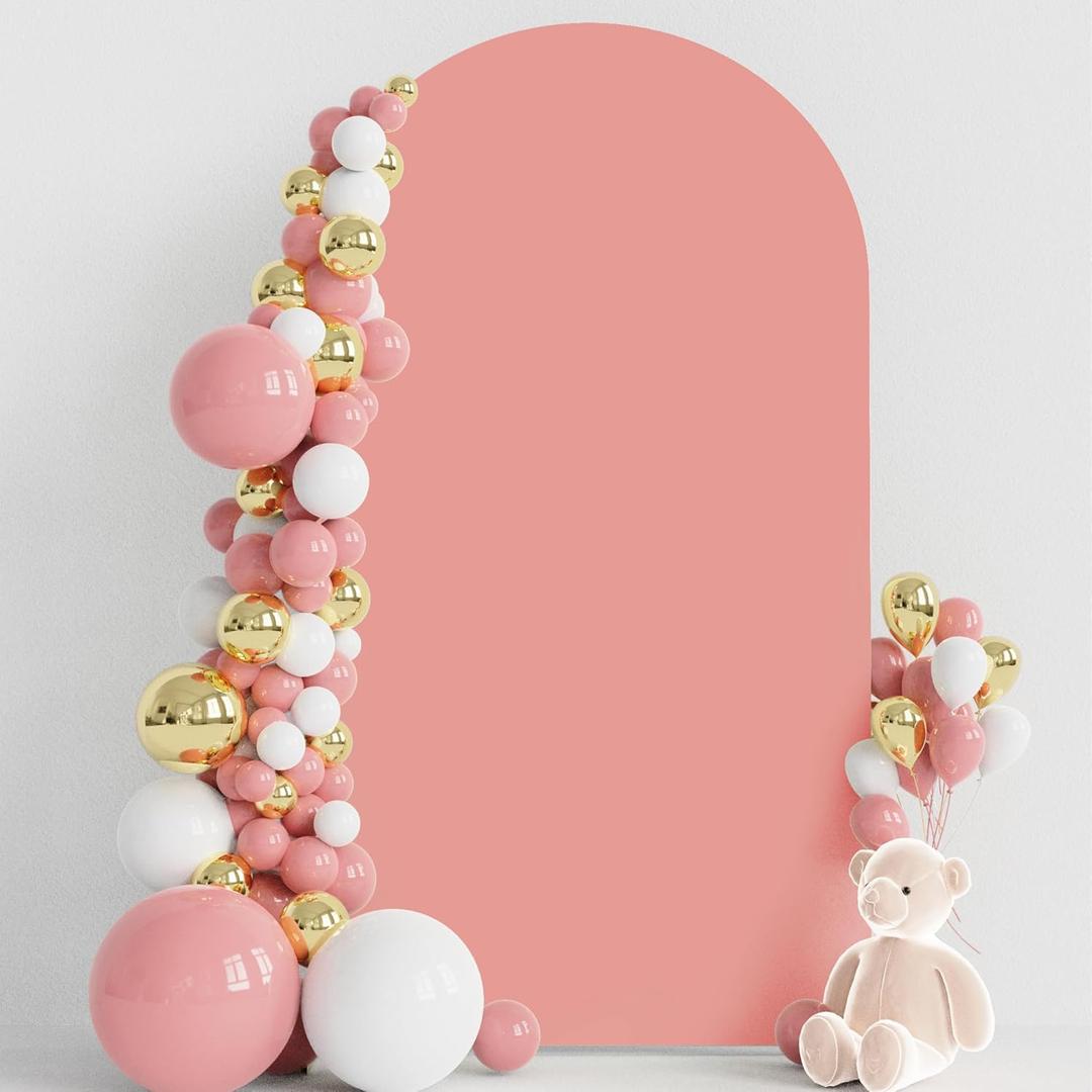 Wokceer 7.2FT Wedding Arch Backdrop Cover Spandex Fitted Wedding Arch Covers Round Top Chiara Arches Backdrop Cover for Birthday Party Ceremony Banquet Decoration Dusty Rose