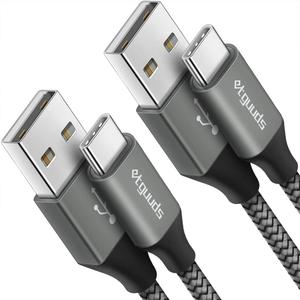 etguuds USB to USB C Cable 2ft, 2-Pack USB A to Type C Charger Cord Fast Charging for Samsung Galaxy A17 A16 A15 A26 A36 A56, S25 S24 S23 S22 S21 S20 S10 Note 20, for iPhone 17 16 15, Moto, Gray