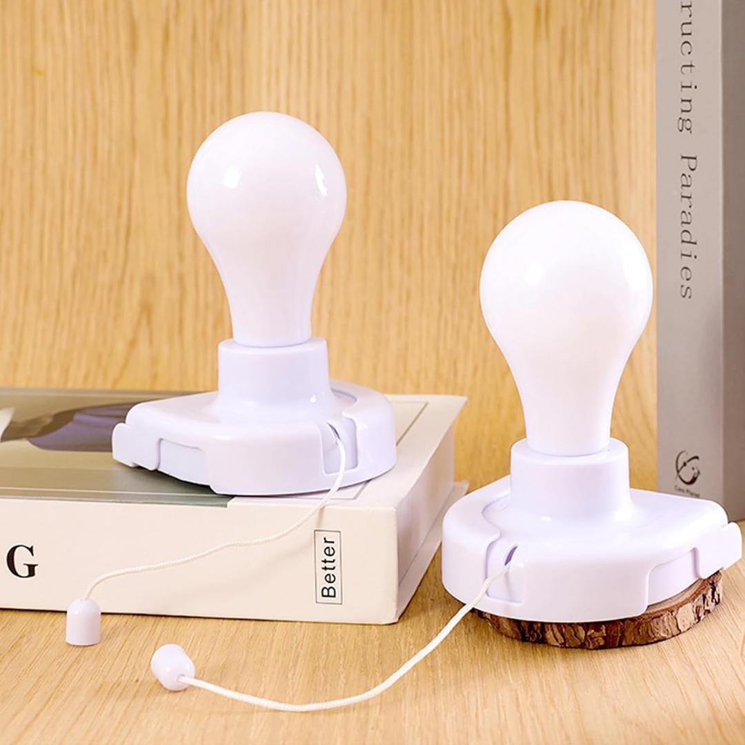 2 Pack Battery Operated Light Bulb, Stick-Up Battery Powered Wireless LED Closet Light Bulb, Self Adhesive Wall Mounted Light Fixture with Pull Chain for Cabinet Bedroom Living Room Kitchen
