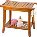 Utoplike Bamboo Shower Bench with Storage, Wood Shower Stool with Handles, Bathroom Seat for Towels, Spa, Inside Shower, Brown Finish