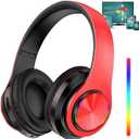 Bluetooth Headphones with LED Lights, Foldable Wireless Bluetooth Headphones Over Ear, Wired HiFi Stereo, Built-in Mic, Suitable for PC/Laptop/Tablet/Phone Gaming/Exercise/Calling(Red)