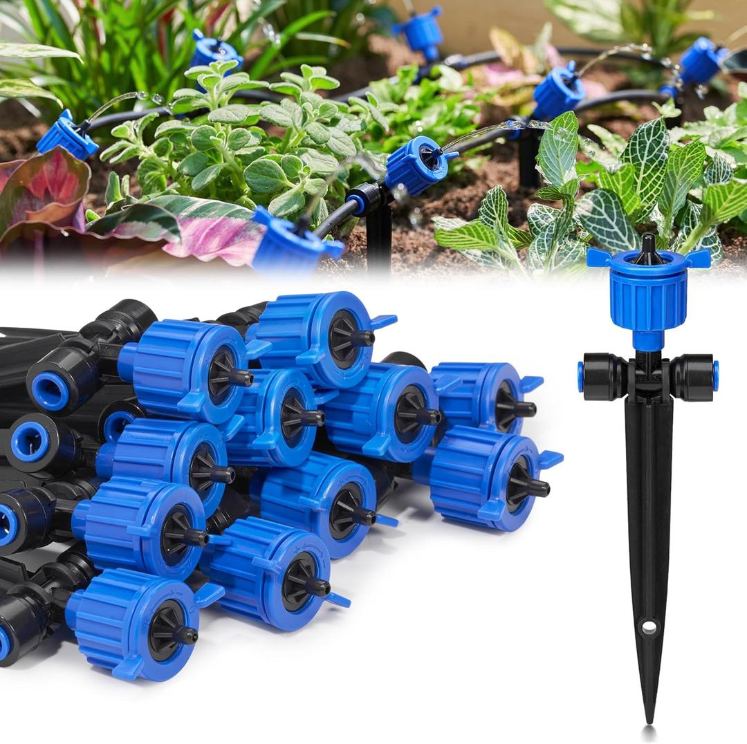 HIRALIY 12PCS Quick-Connect Drip Irrigation Emitters for Drip Irrigation Kit Series 1/4 inch Tubing, Pressure Compensated Adjustable Water Flow Dripper, with Stake, Maintain Constant Flow