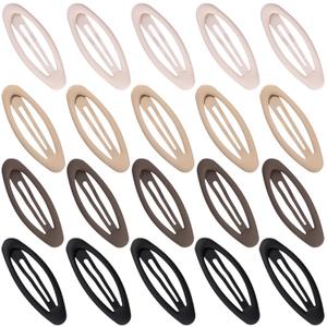 20PCS Oval Metal Snap Clips for Women No Slip Small Barrettes for Thin Fine Hair,Matte Black Brown Beige