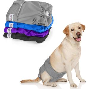Luxja Reusable Female Dog Diapers (Pack of 4), Washable Wraps for Female Dog (Medium, Gray+Purple+Black+Blue) (M: waist 14"-20", Gray+Purple+Black+Blue)