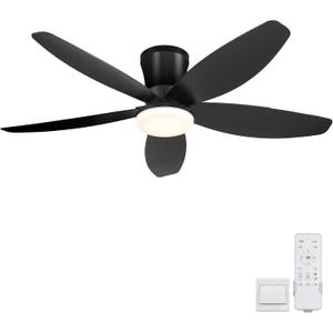 Ceiling Fans with Lights-36 Low Profile Ceiling Fan with Light and Remote Control,Flush Mount,DC Reversible,LED Dimmable Blakc Ceiling Fans for Bedroom,Indoor/Outdoor Patio Use