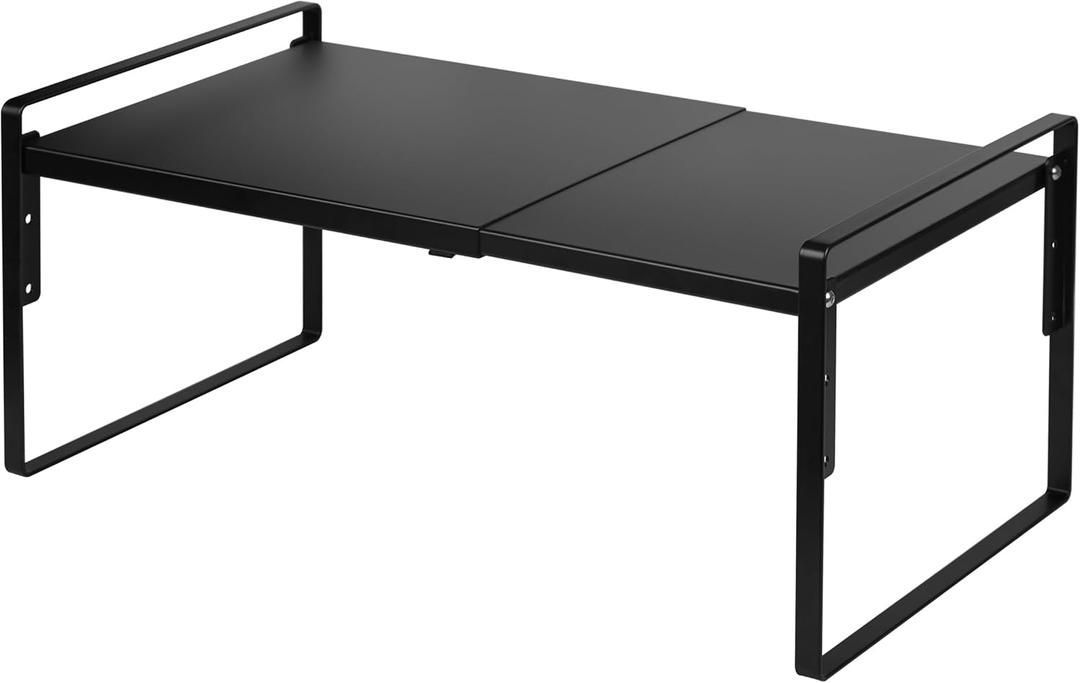 Nxconsu Cabinet Shelf Expandable Height Adjustable Shelf Organizer Riser for Kitchen Cabinet Pantry Cupboard Under Sink Countertop Organization Storage Space Saver Stackable Heavy Duty Metal Black XXL (12D * 13.8-24.8W * 9.7H)