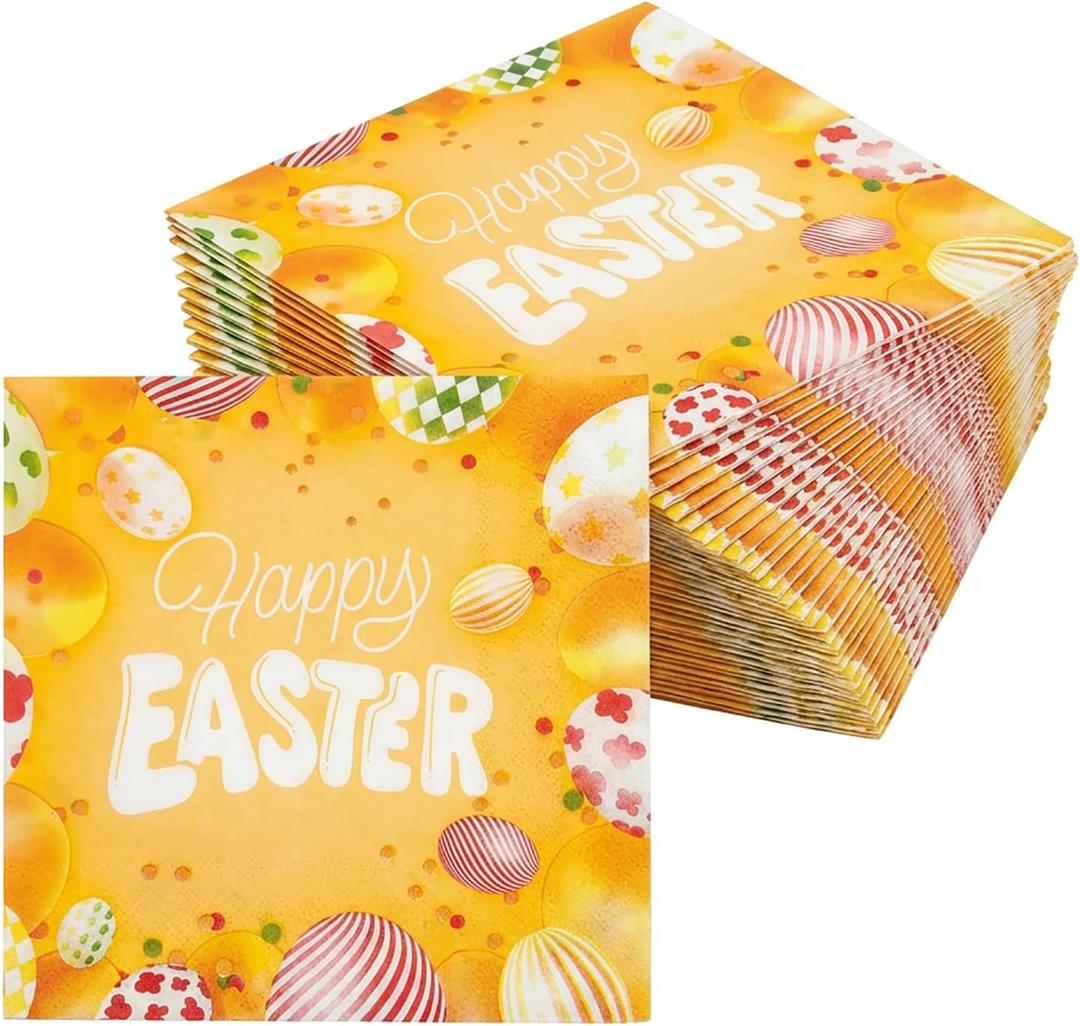 3 x ibohr 50Pcs Happy Easter Napkins, Disposable Paper Napkins with Colorful Easter Egg Design - Perfect for Easter Party Supplies, Spring Brunch & Table Decorations