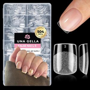 UNA GELLA Extra Short Nail Tips: 504pcs Square Fake Nails Pre-shape XS Short Square Press on Nails Gel Tips Full Cover Acrylic Nails False Nails for DIY Salon 12 Sizes