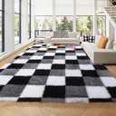 KICMOR 8x10 Area Rugs for Living Room, Large Fluffy Soft Black White Grey Checkered Shag Shaggy Bedroom Carpet, Big Fuzzy Plush Floor Rug for Kids Boys Girls Room Dorm Nursery Home Decor Aesthetic (Color: Black / White / Grey)