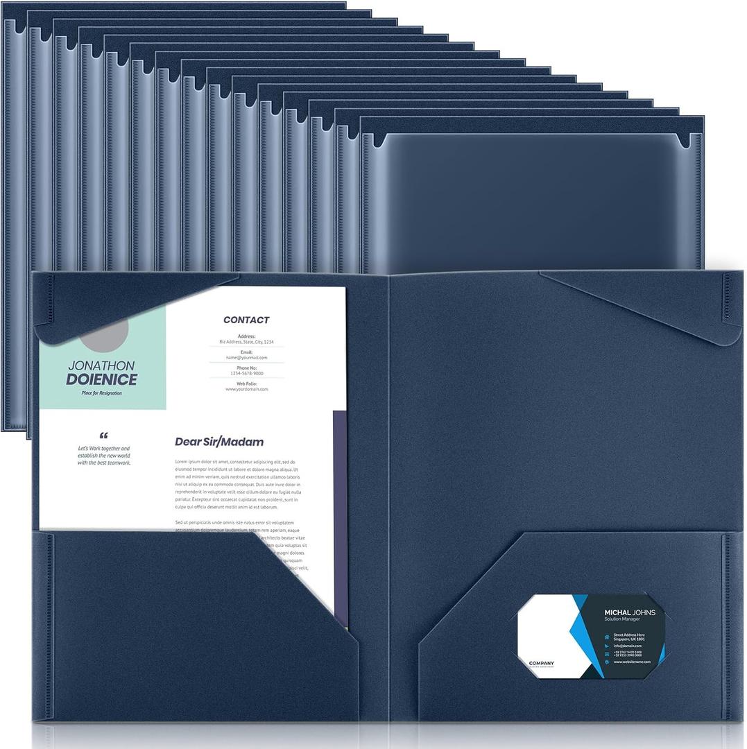 Henoyso 36 Pack Navy Blue Plastic Folders with Clear Front Pockets Heavy Duty File Folders with 2 Pockets and Card Slot for Student Communication School Office Presentation Report
