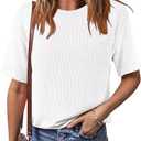 ANRABESS Womens Short Sleeve Tops Crewneck Summer Casual Ribbed Knitted T Shirts White X-Large