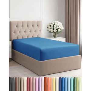 Twin Fitted Bed Sheet - Bottom Single Fitted Sheet Only - Soft Hotel Luxury Bedding w/ 8-16 Inch Deep Pockets - Breathable, Cooling & Wrinkle Free - Easy-Care, Fade and Shrink Resistant - Royal Blue