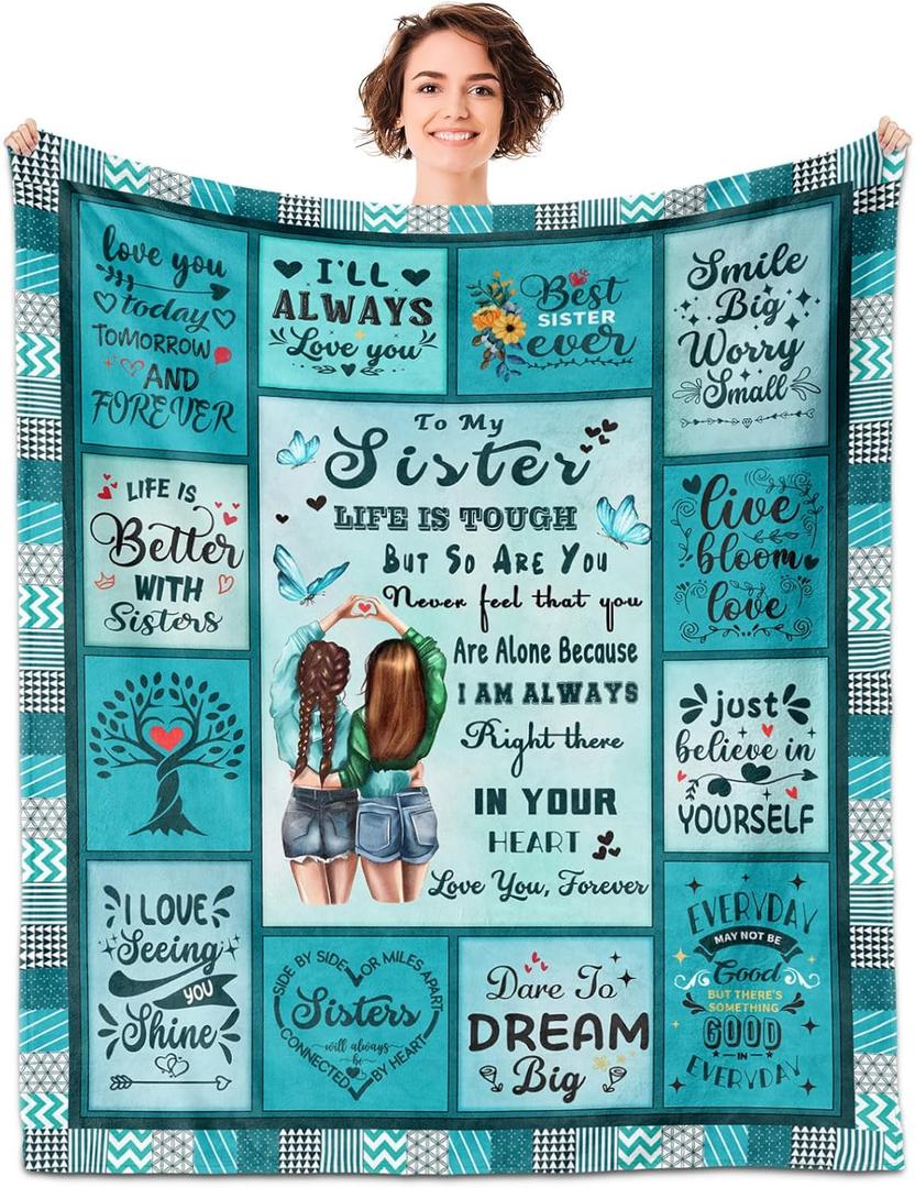 Sister Gifts Blanket 60x50, Big, Little, Sisters Birthday Gift for Graduation Christmas Xmas Mothers Day