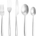Fortessa Velo Brushed Flatware Set, 20-Piece, Brushed Stainless