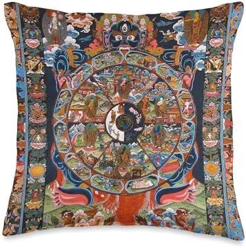 Tibetan Buddhist Wheel Of Life Throw Pillow 16x16