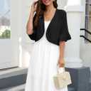 Heymoments Women's Summer Shrugs Ruffled Hem Open Front Crochet Lightweight Dressy Cardigan for Dresses (Black, S)