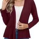 Bettysays Women's Casual Open Front Lightweight Cropped Cardigans Long Sleeve Sweater Soft Draped Peplum Knit Outwear (XX-Large, A-09 Wine Red)