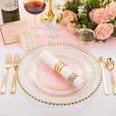 Rubtlamp 175 Pcs Pink Plastic Plates Dinnerware Set (25 Guests), Pink Disposable Plates With Gold Rim, Hammered Party Platos Set Include Dinner Plates, Dessert Plates, Cups, Cutlery for Party
