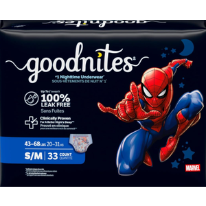 Goodnites Boys' Bedwetting Underwear, Size S/M (43-68 lbs), Count Of 33