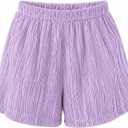 Girls Summer Shorts Cute Pleated Elastic Waist Textured Casual SweatShorts Purple 13-14 Years (Purple)