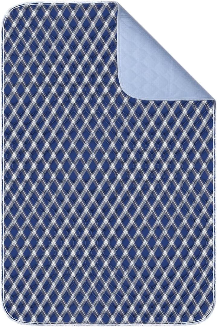 Non-Slip Bed Pads for Incontinence Washable (36" x 72"|1 Pack), Navy Blue Grid, Waterproof Bed Pads, Bed Wetting Pads for Bed, Sofa, Floor, Resuable Underpads for Adults, Seniors, Pet