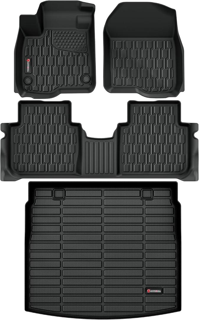 Floor Mats & Cargo Liner Compatible with Honda CR-V 2023 2024 2025 2026 (Include Hybrid), Full Set All Weather Protection 1st, 2nd Row Car Liners & Trunk Mat, Black