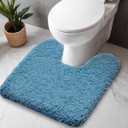 Disolla Toilet Rug U Shaped Blue 23x24 Machine Washable Non Slip Toilet Floor Mat Soft Plush Contour Rug for Bathroom Floor
