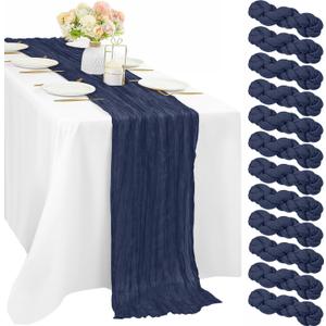12 Pieces Navy Blue Cheesecloth Table Runners 10FT Gauze Fabric Runner for Tables Boho Table Runner Decoration Rustic Sheer Runner for Wedding Birthday Baby Bridal Shower Party (35 x 120 Inches Long)