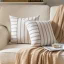Caflife Boho Throw Pillow Covers 18x18 Set of 2 Soft Farmhouse Decorative Couch Pillow Cases Grey Striped Pillow Covers Neutral Cushion Covers for Sofa Bed Living Room Home Decor