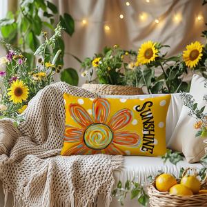 AACORS Summer Pillow Cover 12x20 Set of 2,Watercolor Flower Sunshine Decor Farmhouse Seasonal Pillow Case Decorations for Home Sofa Couch (Yellow AA721-12-2)