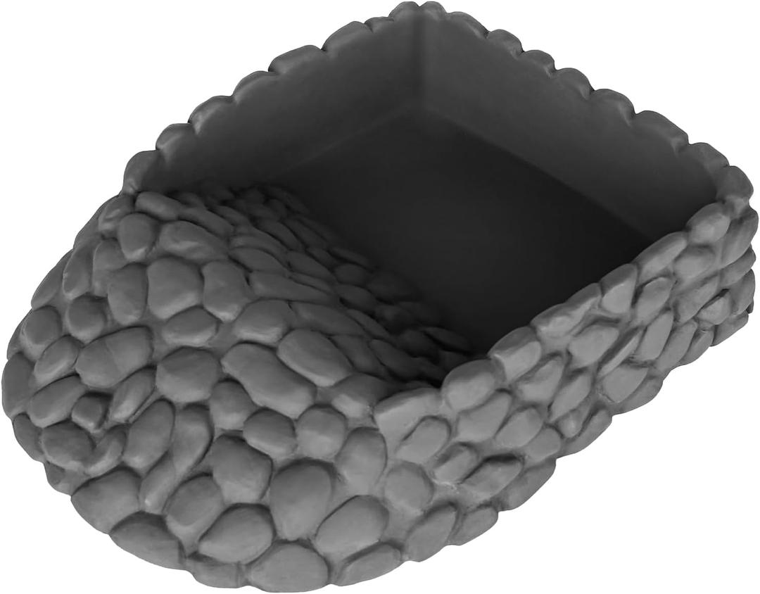 Reptile Water Dish Large Bearded Dragon Food Bowl, Rock Corner Water Dish for Reptiles Snake Water Bowl Feeding for Leopard Gecko Tortoise Lizard Tank Accessories, Terrarium Reptile Pool with Ramp (Grey)