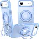 360Magnetic Swivel Ring for iPhone 17 air case, Built-in Metal Stand and Ring Holder, Magsafe Compatible, Military Grade Protection, Shockproof - Light Blue