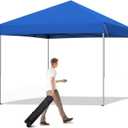 10x10 Pop Up Canopy Tent Instant Canopy for Party Portable Beach Tent Sun Shelter Heavy Duty Steel Frame Canopy with Air Vent, Blue