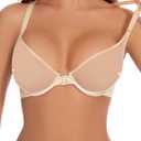 YANDW Sexy Womens Mesh Front Closure Racerback Bras for Women See Through Plunge Non Padded Unlined Sheer Demi Bra Underwire (36C, Nude)