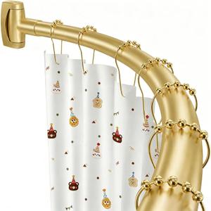Gold Curved Shower Curtain Rod for Bathroom Bathtub 33-78 In Adjustable Curved Shower Rod, RustProof Stainless Steel Round Shower Rods for Stall,Extra Shower Space Expandable Need Drilling