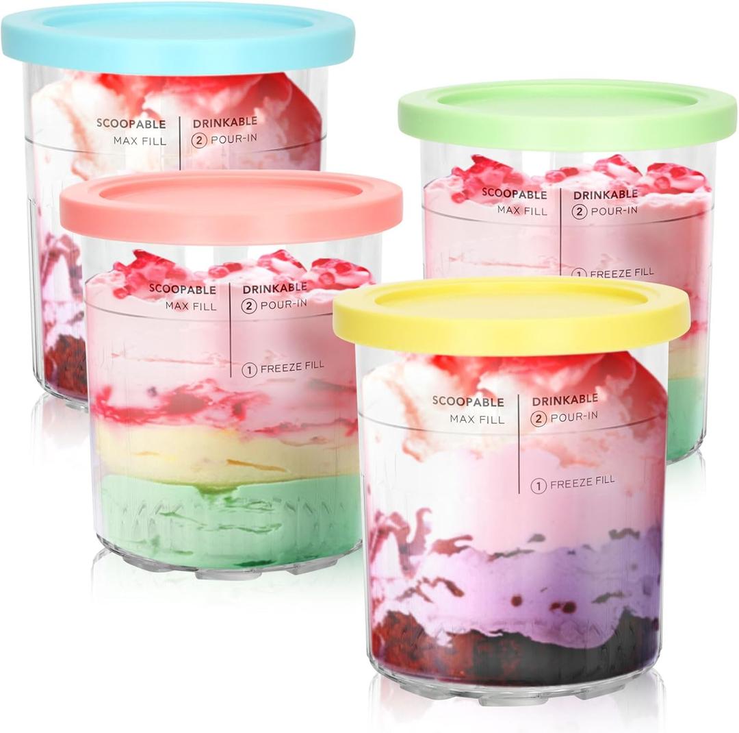 For Ninja Creami Deluxe Pints- 4 Pack, NC500 NC501 Ice Cream Pint fit for Ninja Delux Ice Cream Maker, For Ninja Creami Deluxe Containers Hold 24 Ounces of Food, Dishwasher Safe (Blue, Green, Pink, Yellow)