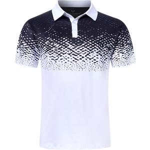 uideazone Mens Golf Shirt Dry Fit Athletic Polo Shirts Moisture Wicking Performance 3D Print Short Sleeve (3X-Large, Black White)