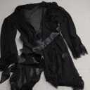 RSLOVE Women Lace Kimono Robe Sexy Babydoll Lingerie Mesh Cover Up Bridal Lingerie
Black S
