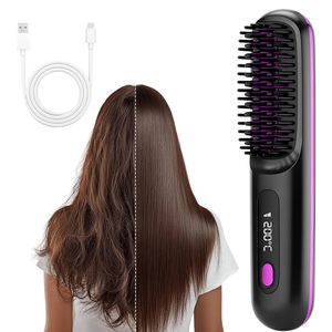 Hair Straightening Irons, Portable Straightener Brush, Cordless Hair Straightener Comb, Rechargeable Portable Hair Straightener for Women (Black)