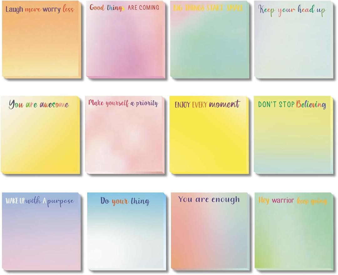 2 x 24 Pack Inspirational Sticky Notes, 720 Sheet Positive Self-Stick Note 3x3, for Gifts, Teacher, Students, Coworker, Colleague, Office and School Supplies