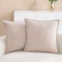 Hompooll 2 Packs Neutral Decorative Throw Pillow Covers 18x18 Inch Camel Farmhouse Soft Chenille Couch Pillow Covers, Modern Accent Euro Velvet Solid Pillowcase For Living Room Home Decor Bedroom Gift
