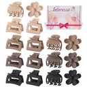 4 PCS Small Claw Clips, Matte Hair Clips for Women and Girls, Medium Rectangle Hair Claws, Brown Flower Hair Clips for Thin Hair