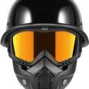 Motorcycle Half Helmets with Face Shield, German Style Motorcycle Helmet for Adult Men Women, DOT Approved Retro Half Shell Helmet for Moped Cruiser Scooter (X-Large, 1Bright Black)