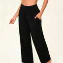 BAMBOO COOL Womens Wide Leg Yoga Pajama Pants Palazzo Casual Loose High Waisted Flowy Bottoms with Pockets Lounge Sweatpants (Black, L)