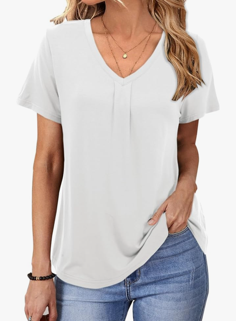 Florboom Womens Tops Summer Short Sleeve V Neck Tshirts Casual Loose Basic Tees Shirts, Medium