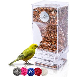 Hamiledyi Automatic Parrot Feeder for Lovebirds, Transparent Seed Container, Acrylic Cage Accessories, No Mess Food Dispenser for Small and Medium Birds