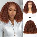 Quantum Love Braided Wigs for Black Women Braids Cornrows Lace Curly Wigs Ginger 16 Inch Lace Frontal Braided Fully Curly Bob Synthetic Glueless Wig
