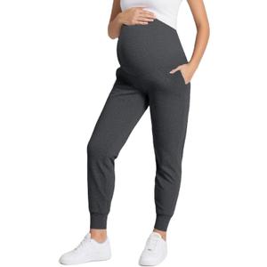 Peauty Women's Maternity Pants with Pockets,Over The Belly Stretchy Maternity Activewear Jogger Track Cuff Pregnancy Pants (M)