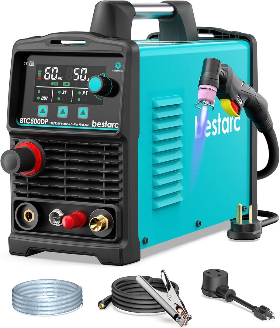 Plasma Cutter, [Pilot Arc][Large LED Display][Air Sensor] 50A bestarc Plasma Cutter Machine 110/220V Dual Voltage, 1/2 Inch Clean Cut 3/4 Inch Max Cut, Post Flow Mesh, 2T/4T for Beginners DIY