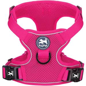 PoyPet Reflective Soft Breathable Mesh Dog Harness No Choke Double Padded Vest Adjustable(Fuchsia,M)